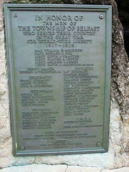 TOWNSHIP OF BELFAST WORLD WAR I MEMORIAL PLAQUE