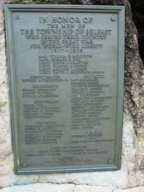 TOWNSHIP OF BELFAST WORLD WAR I MEMORIAL PLAQUE