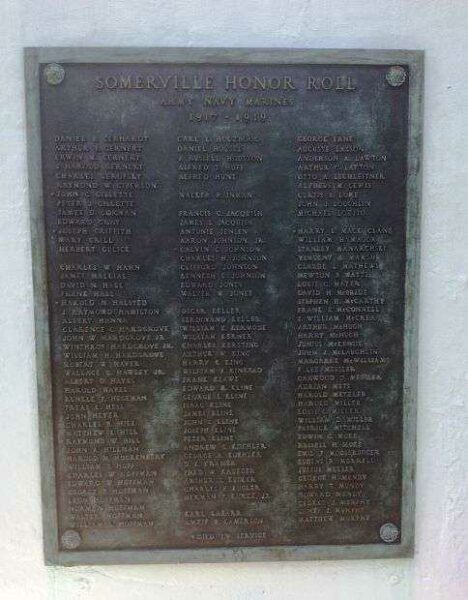 SOMERVILLE WORLD WAR I MEMORIAL PLAQUE C