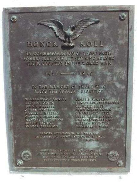 SOMERVILLE WORLD WAR I MEMORIAL PLAQUE A