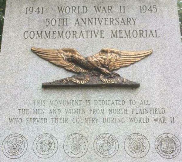 NORTH PLAINFIELD WORLD WAR II 50TH ANNIVERSARY COMMEMORATIVE MEMORIAL DEDICATION STONE