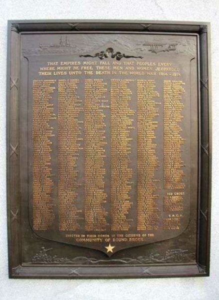 BOUND BROOK WORLD WAR I MEMORIAL PLAQUE