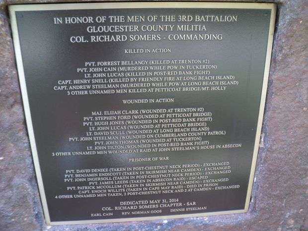 3RD BATTALION GLOUCESTER COUNTY MILITIA WAR MEMORIAL PLAQUE