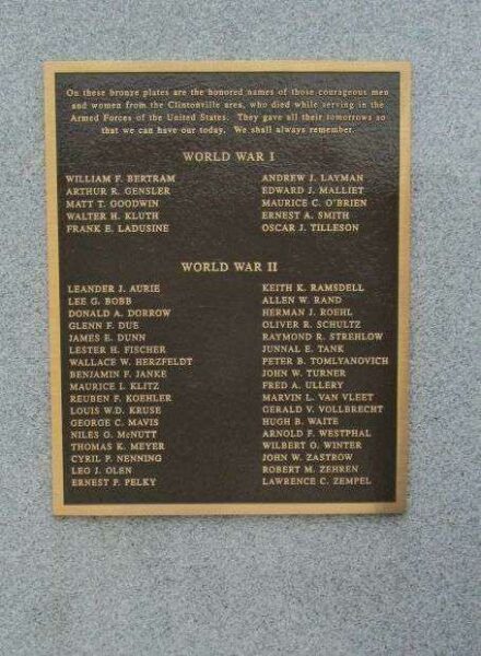 CLINTONVILLE VETERANS MEMORIAL PLAQUE A