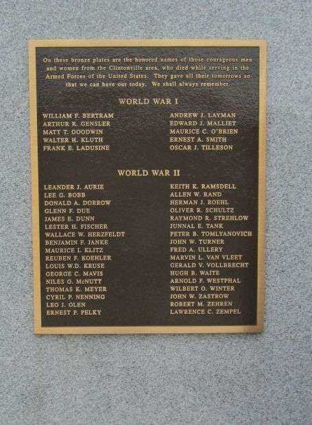 CLINTONVILLE VETERANS MEMORIAL PLAQUE A
