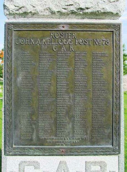 JOHN A. KELLOGG POST NO. 78 G.A.R. CIVIL WAR MEMORIAL PLAQUE