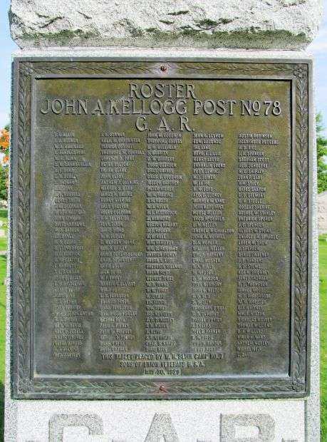 JOHN A. KELLOGG POST NO. 78 G.A.R. CIVIL WAR MEMORIAL PLAQUE