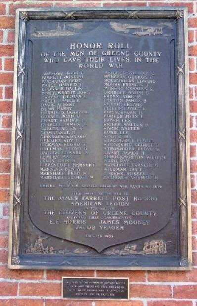 GREEN COUNTY WORLD WAR I MEMORIAL PLAQUE
