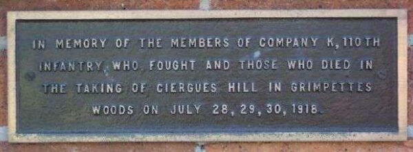 COMPANY K, 110TH INFANTRY MEMORIAL PLAQUE