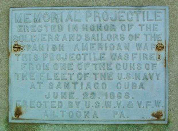 BLAIR COUNTY MEMORIAL PROJECTILE PLAQUE