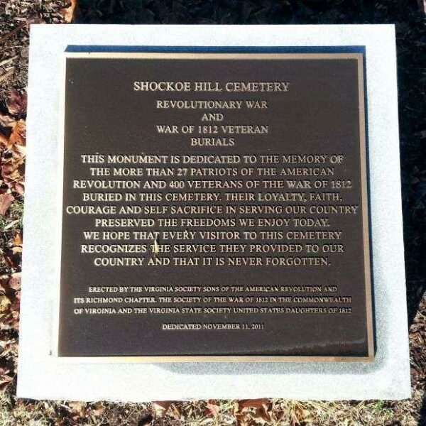 SHOCKOE HILL CEMETERY WAR MEMORIAL PLAQUE