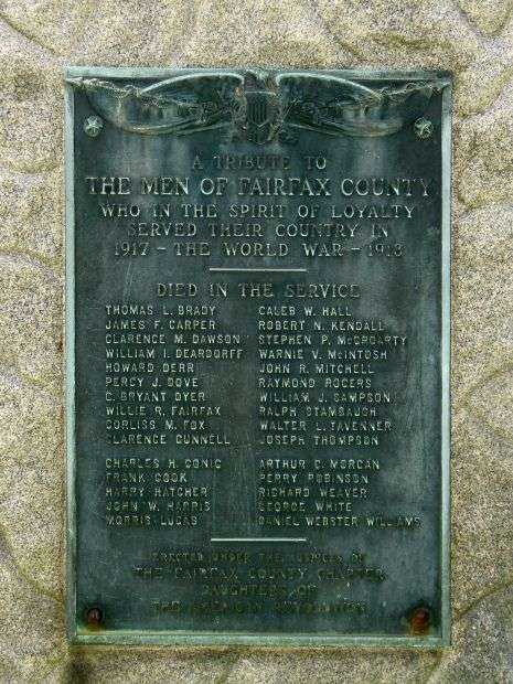 FAIRFAX COUNTY WORLD WAR I MEMORIAL PLAQUE