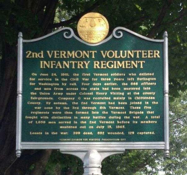 2ND VERMONT VOLUNTEER INFANTRY REGIMENT MEMORIAL MARKER