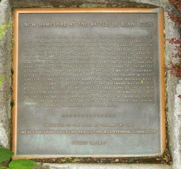 NEW HAMPSHIRE AT THE BATTLE OF BENNINGTON MEMORIAL PLAQUE