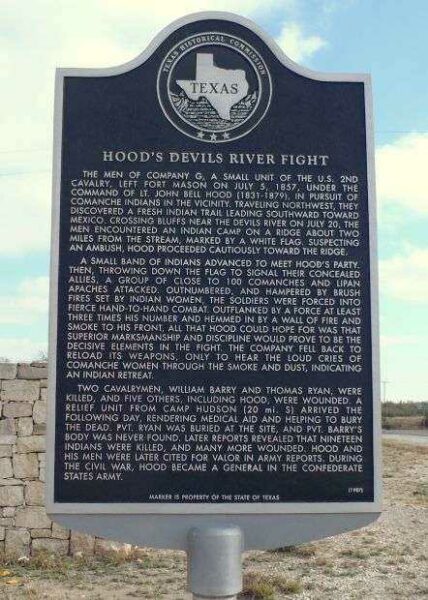 HOOD’S DEVIL RIVER FIGHT WAR MEMORIAL MARKER