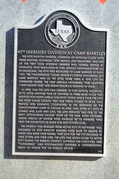 45TH INFANTRY DIVISION AT CAMP BARKELEY MEMORIAL