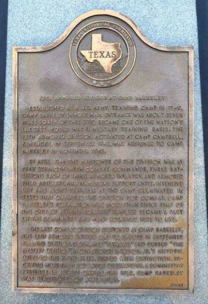 12TH ARMORED DIVISION AT CAMP BARKELEY MEMORIAL PLAQUE