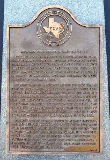 12TH ARMORED DIVISION AT CAMP BARKELEY MEMORIAL PLAQUE