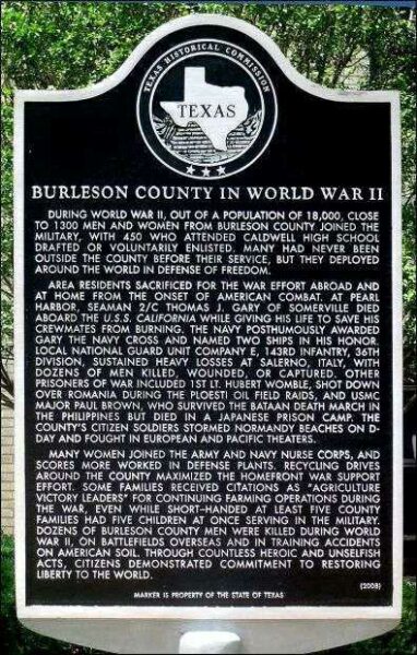 BURLESON COUNTY IN WORLD WAR II MEMORIAL MARKER