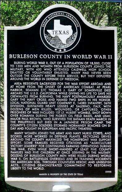 BURLESON COUNTY IN WORLD WAR II MEMORIAL MARKER