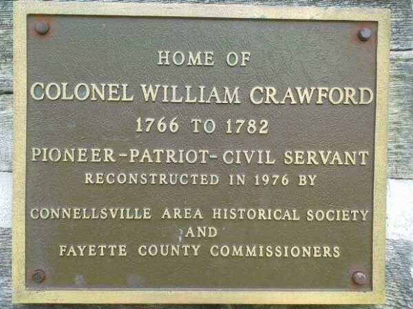 HOME OF COLONEL WILLIAM CRAWFORD MEMORIAL PLAQUE