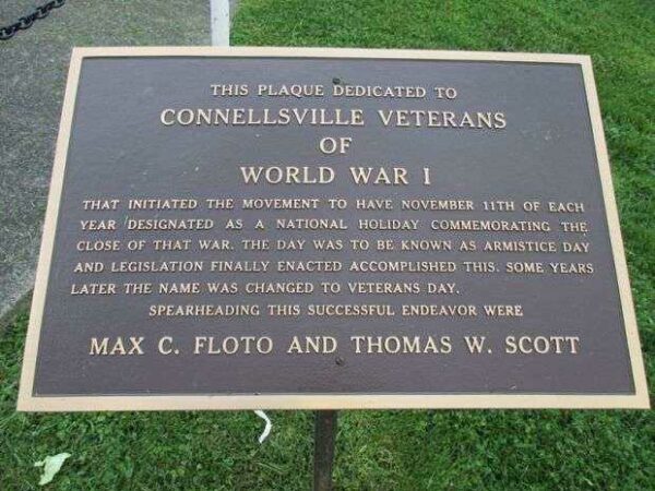 CONNELLSVILLE VETERANS OF WORLD WAR I MEMORIAL PLAQUE