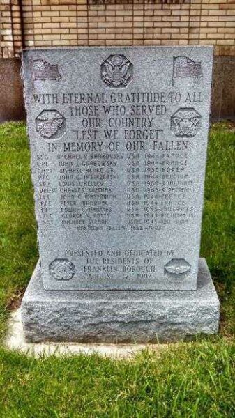 FRANKLIN BOROUG WAR VETERANS MEMORIAL