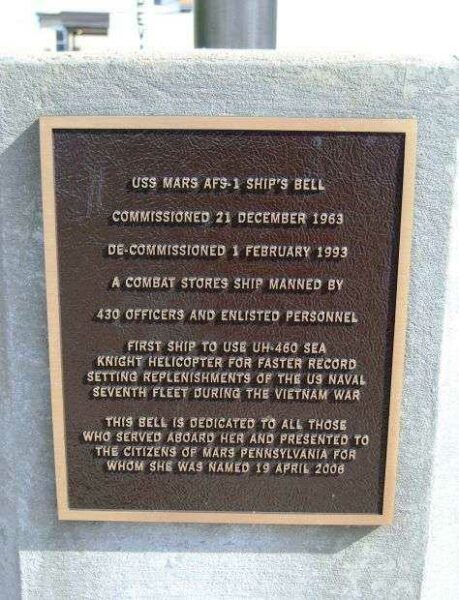 USS MARS AFS-1 SHIPS BELL MEMORIAL PLAQUE