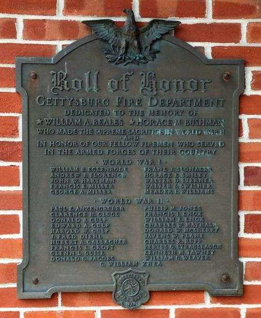 GETTYSBURG FIRE DEPARTMENT ROLL OF HONOR MEMORIAL PLAQUE B