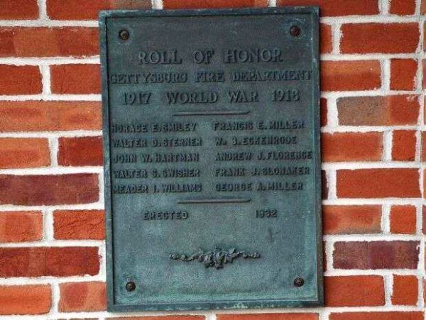GETTYSBURG FIRE DEPARTMENT ROLL OF HONOR MEMORIAL PLAQUE A
