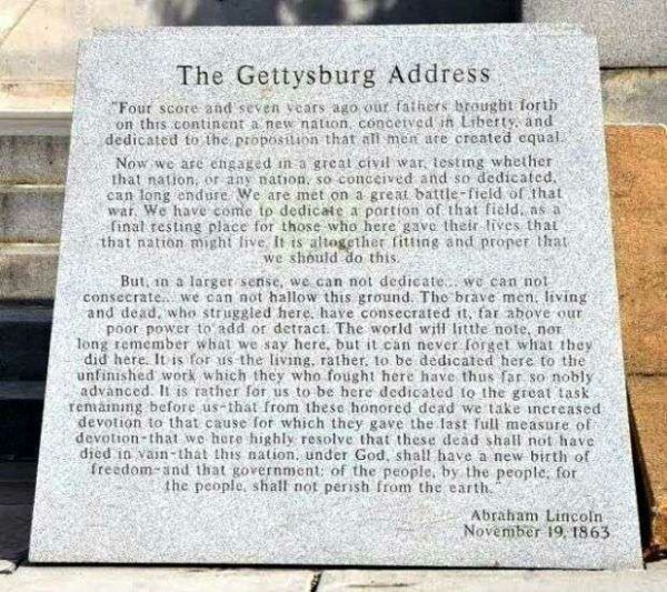THE GETTYSBURG ADDRESS AND ABRAHAM LINCOLN MEMORIAL STONE