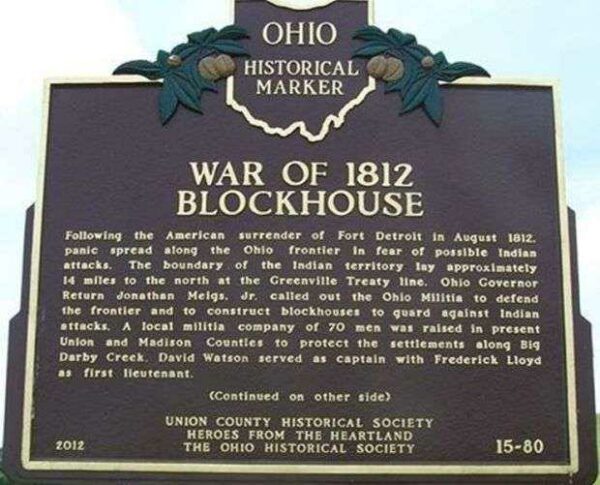 WAR OF 1812 BLOCKHOUSE MEMORIAL MARKER FRONT