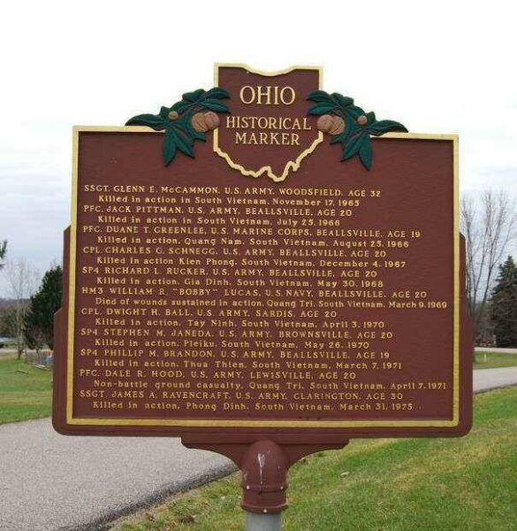 BEALLSVILLE/MONROE COUNTY HONORS VIETNAM WAR CASUALTIES MEMORIAL MARKER BACK