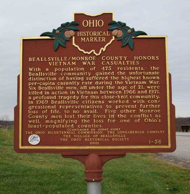 BEALLSVILLE/MONROE COUNTY HONORS VIETNAM WAR CASUALTIES MEMORIAL MARKER FRONT