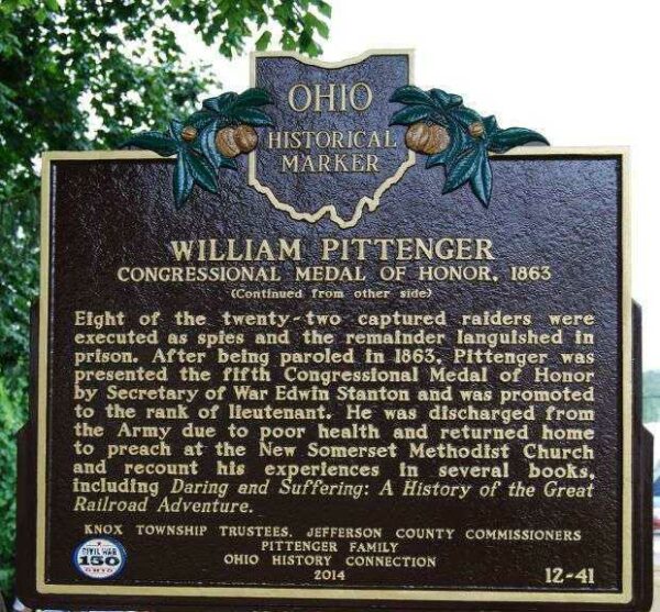 WILLIAM PITTENGER MEDAL OF HONOR MEMORIAL MARKER BACK