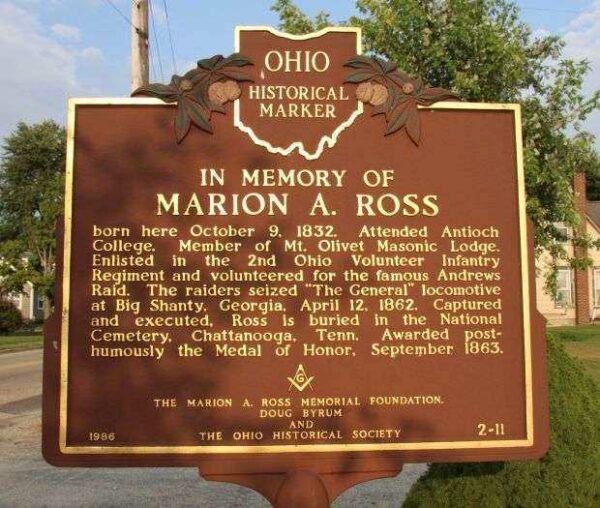 IN MEMORY OF MARION A. ROSS WAR MEMORIAL MARKER