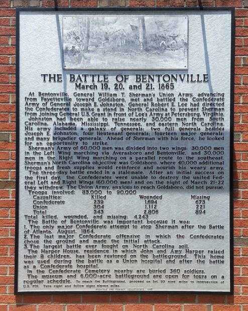 THE BATTLE OF BENTONVILLE WAR MEMORIAL PLAQUE