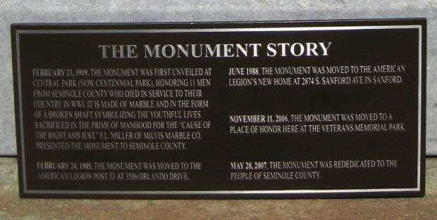 SEMINOLE COUNTY WORLD WAR I MEMORIAL PLAQUE