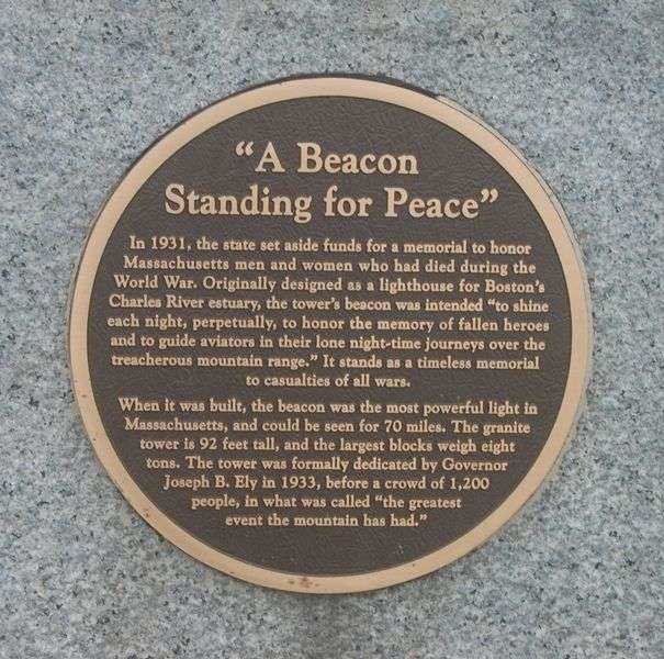 GREYLOCK MOUNTAIN WAR MEMORIAL LIGHTHOUSE PLAQUE