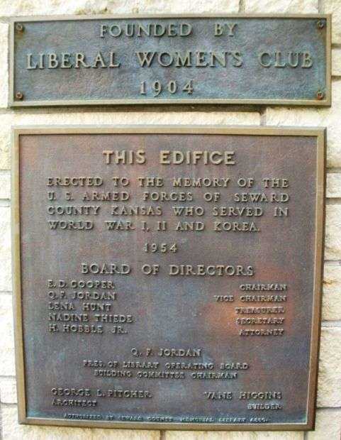 SEWARD COUNTY MEMORIAL LIBRARY PLAQUE