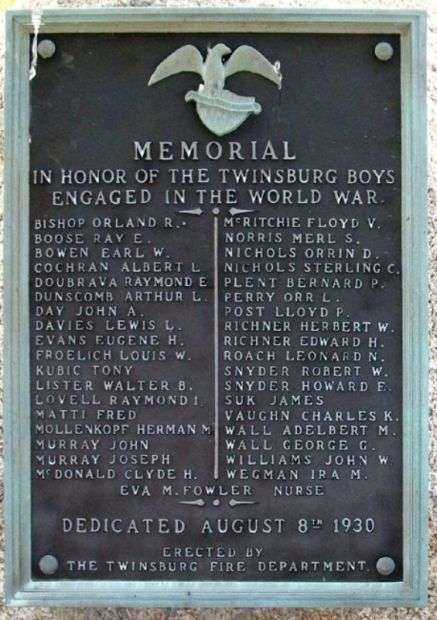 TWINSBURG WORLD WAR MEMORIAL PLAQUE