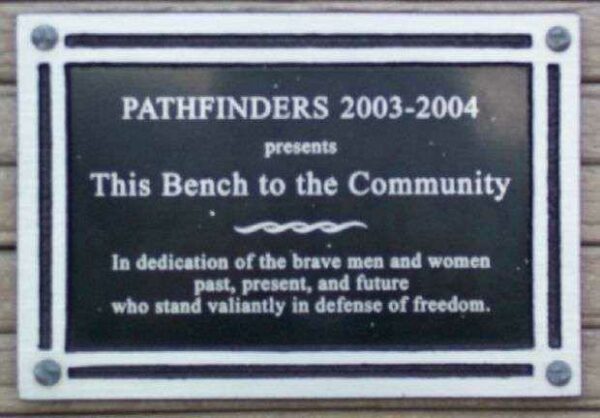 PATHFINDERS MEMORIAL BENCH PLAQUE