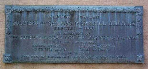 MADISON TOWNSHIP SOLDIERS AND SAILORS MEMORIAL BUILDING PLAQUE