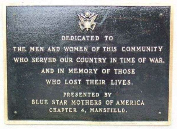 MANSFIELD BLUE STAR MOTHERS WAR MEMORIAL PLAQUE