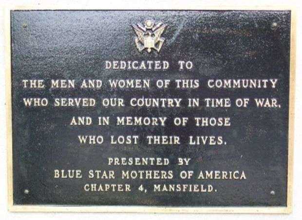 MANSFIELD BLUE STAR MOTHERS WAR MEMORIAL PLAQUE