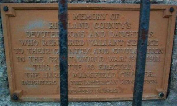 RICHLAND COUNTY GREAT WORLD WAR MEMORIAL PLAQUE
