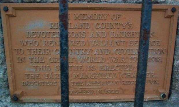 RICHLAND COUNTY GREAT WORLD WAR MEMORIAL PLAQUE