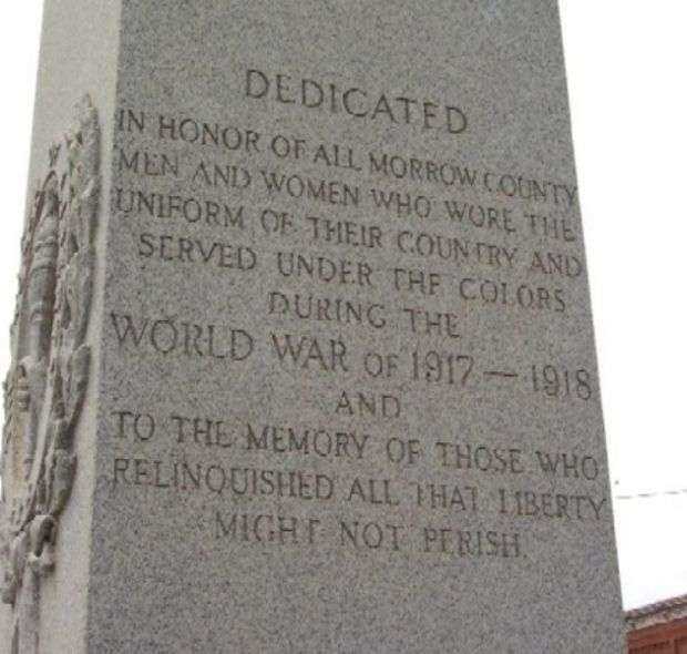 MORROW COUNTY WORLD WAR VETERANS MEMORIAL STONE A
