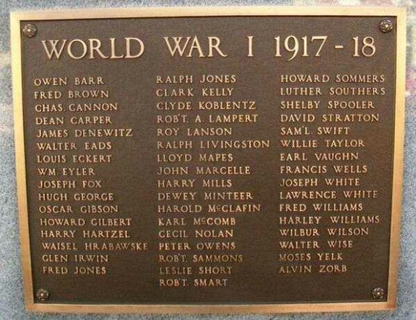 GREENFIELD WORLD WAR MEMORIAL PLAQUE