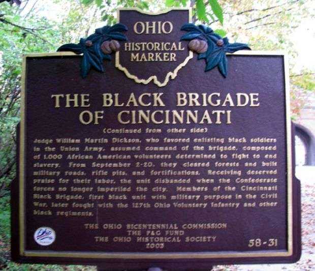 THE BLACK BRIGADE OF CINCINNATI MEMORIAL MARKER BACK